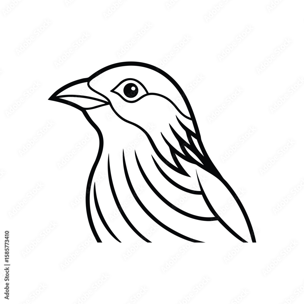 Obraz premium a warbler bird head line art silhouette vector illustration on white background