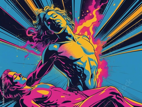 Psychedelic Embrace: Abstract Figures in Energetic Aura