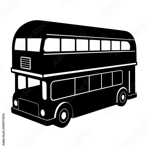 Illustration of a black and white double decker bus viewed from the side