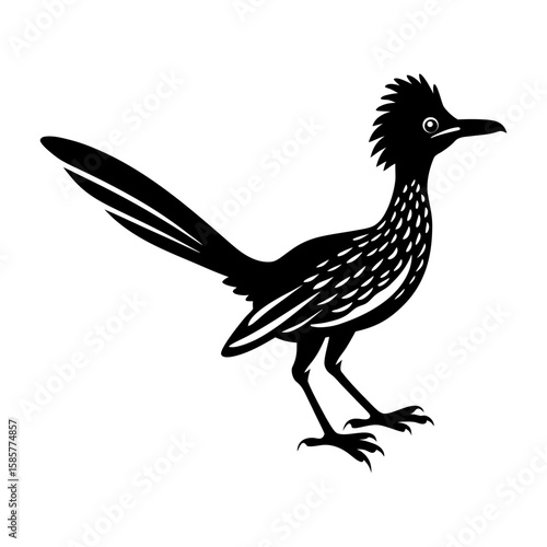 Silhouette illustration of a roadrunner bird standing on a white background