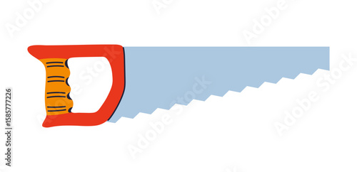 Hand saw cartoon vector illustration. Repair professional tool builder hand saw fitter carpenter. For locksmith construction, workshop woodworking