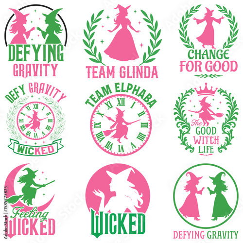 Set of Wicked T-shirt Vector, Wicked Change For Good Shirt, Spooky Wicked Illustration, Witchy Quote, Witch Pink And Green ClipartPrint