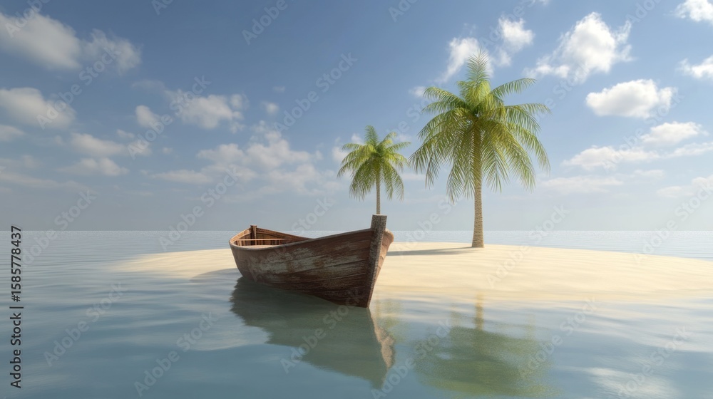 Fototapeta premium Deserted island with small boat