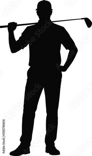 Male Golfer Silhouette Holding Club on Shoulder – Sports Vector Illustration