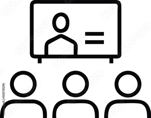 Online meeting line art icon with presenter and three attendees illustration