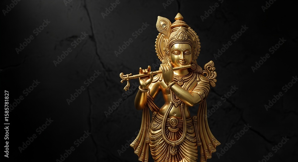 Golden Buddha statue in a temple with religious carvings and cultural art from Asia Golden Buddha statue in a temple with religious carvings and cultural art from Asia