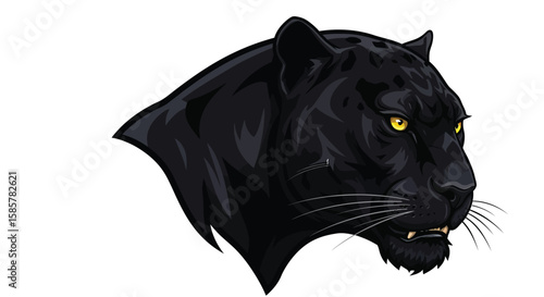 Fierce Black Panther Head Illustration with Yellow Eyes