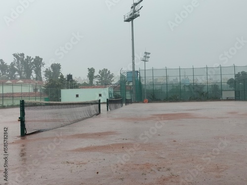 Tennis court on rain