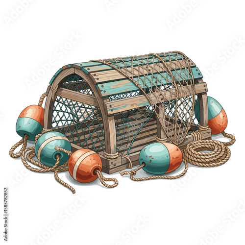 Lobster Trap Buoys Watercolor Sublimation