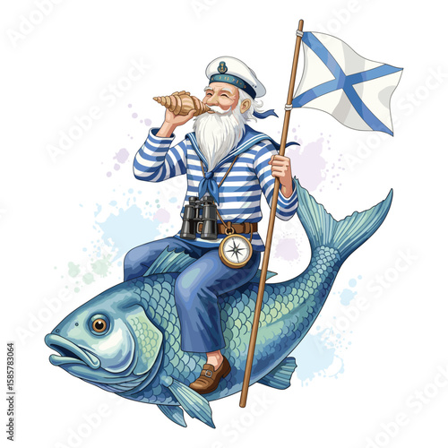 Sailor on Fish Watercolor Sublimation