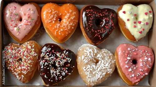 Wallpaper Mural Heart-shaped donuts in a box, various toppings Torontodigital.ca