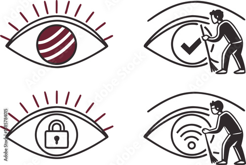 eye icon. show and hide symbol. incognito mode and watch icons for app, website ui. transparent png and vector illustration.clip art, concepts, cut out, eyeball, hiding, horizontal, icon set, ideas, 