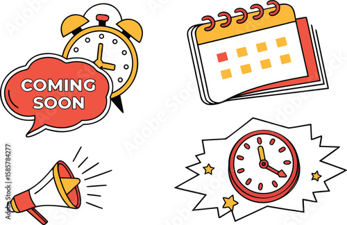 coming soon tag sticker. new upcoming product red label for app, website. transparent png and vector illustration.announce, flag, graphic, label, overlay, poster, product, promotion, ribbon, sale, 