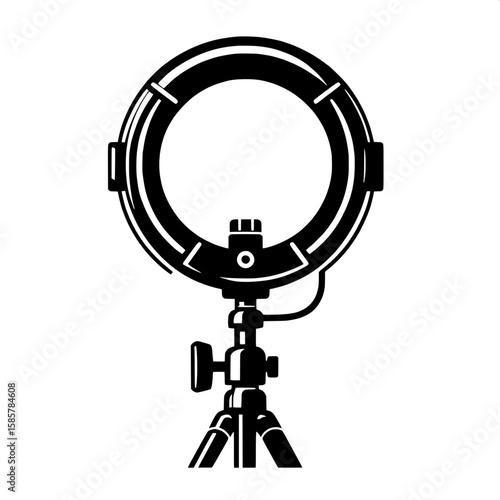 Black and White Vector Silhouette of a Ring Light and Tripod