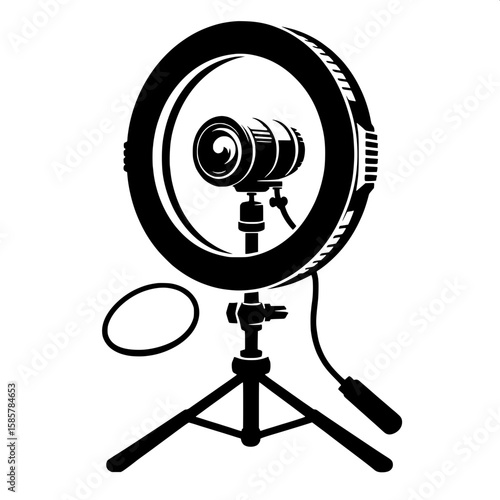 Black and White Vector Silhouette of a Ring Light and Tripod