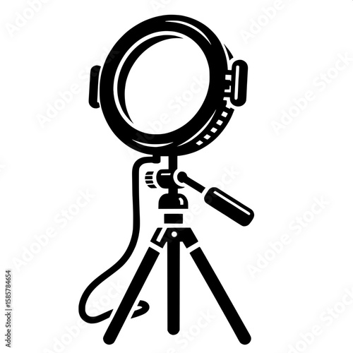 Black and White Vector Silhouette of a Ring Light and Tripod