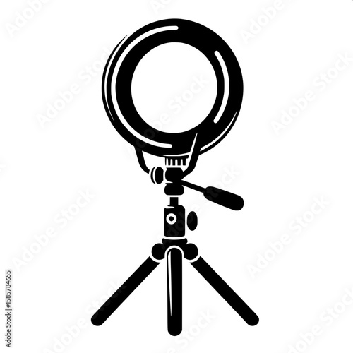 Black and White Vector Silhouette of a Ring Light and Tripod