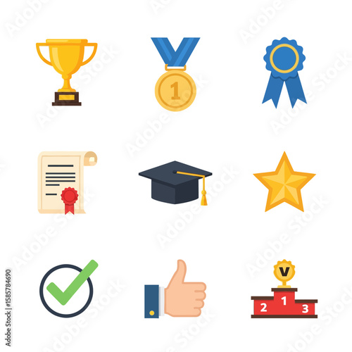 Award and Recognition Icons A Set of Vector Illustrations for Achievement and Success