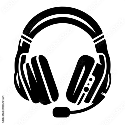 Black and White Vector Silhouette of a Gaming Headset