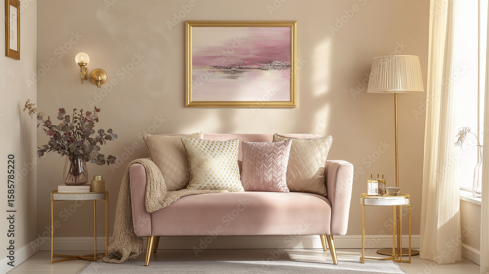Fototapeta premium Elegant Pink Living Room Interior Design