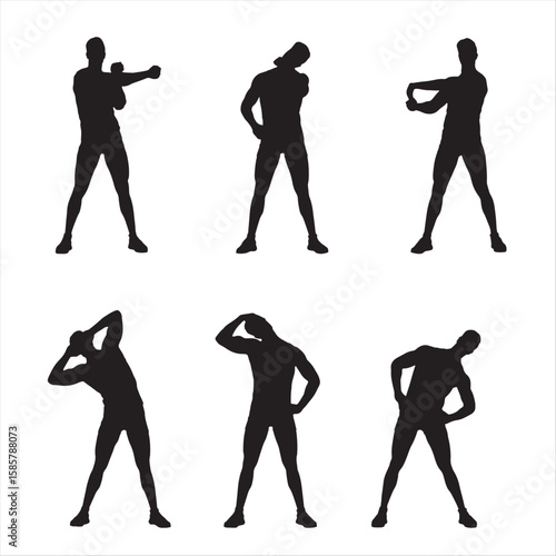 Workout Silhouette Vector, Stretching Exercises on White Background.