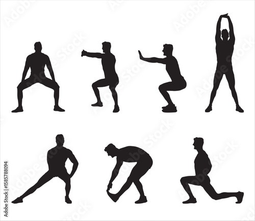 Stretching Exercises Silhouette, Vector Illustration Isolated on White