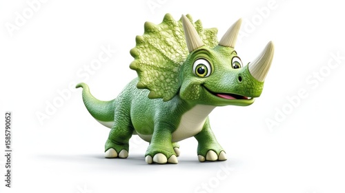 Fototapeta Naklejka Na Ścianę i Meble -  Cartoon Triceratops, light green, smiling