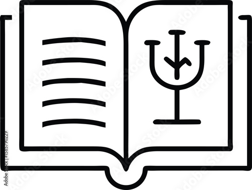 Opened book with psychology symbol on the right page in simple line art