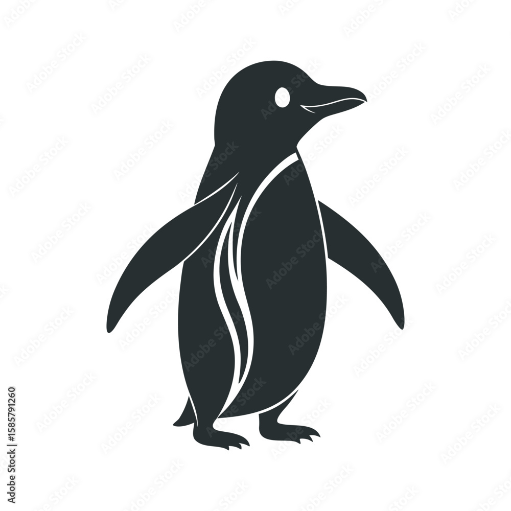 Obraz premium Dark grey penguin illustration with white eye and abstract white lines