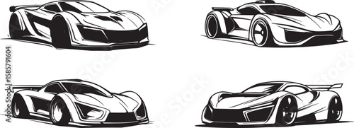 set of black silhouette vector design of futuristic sport car