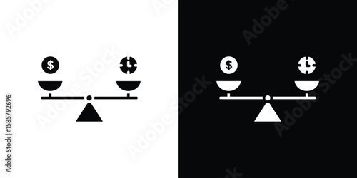 Photos Time and money compare scale icon Flat Vector illustration