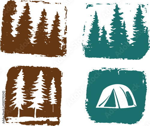 set of creative grunge vector design of camping forest concept