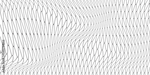 Abstract vector illustration featuring a hexagonal mesh pattern warped into a wavy, curved form resembling DNA structure. modern mode type2