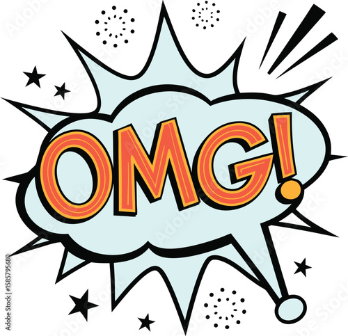 Retro comic book style omg speech bubble with stars and dots