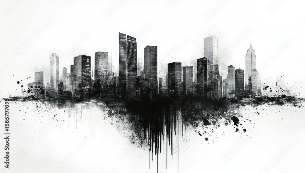 Fototapeta premium Urban Ink: A Monochromatic Cityscape