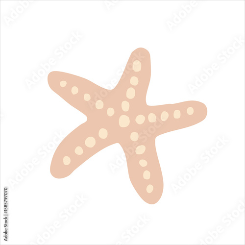 Hand-drawn pastel color sea star, pink and beige starfish, cozy aesthetic sea element.