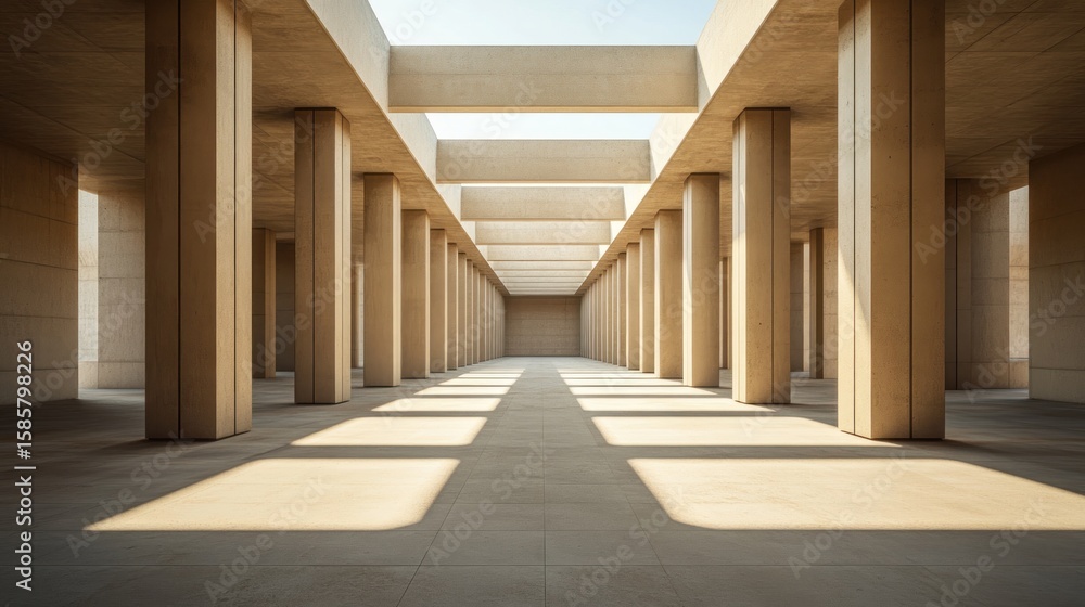 Fototapeta premium Sunlit Colonnade: Architectural Serenity