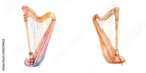 cute harp watercolor vector illustration