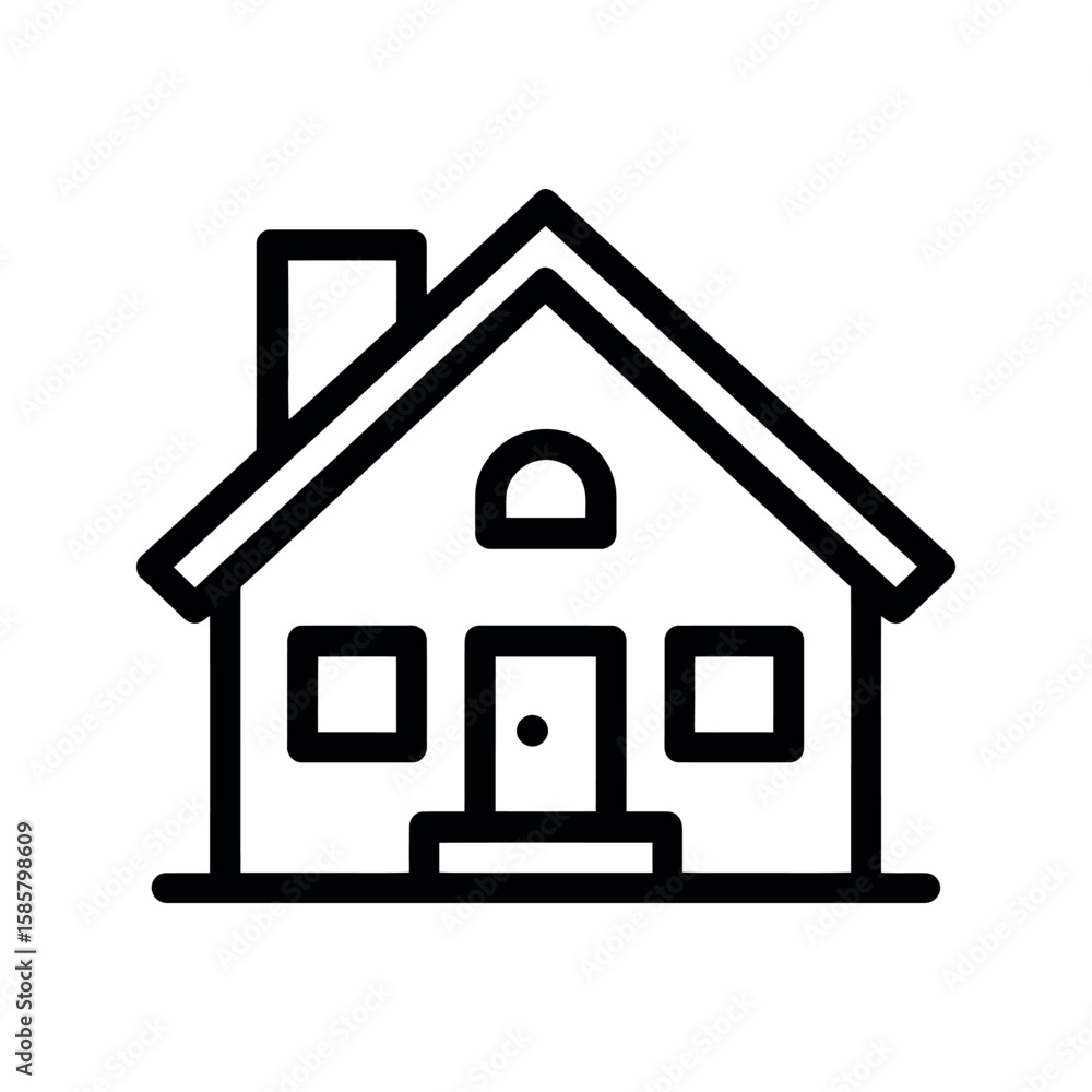 Simple House Icon with Chimney, Door, and Windows Simple House Icon with Chimney, Door, and Windows