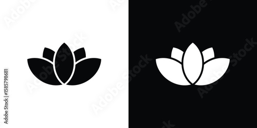 Lotus flower icon Flat Vector illustration. Simple black symbols