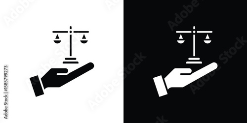Justice scales in Hand icon Flat Vector illustration. Simple black symbols