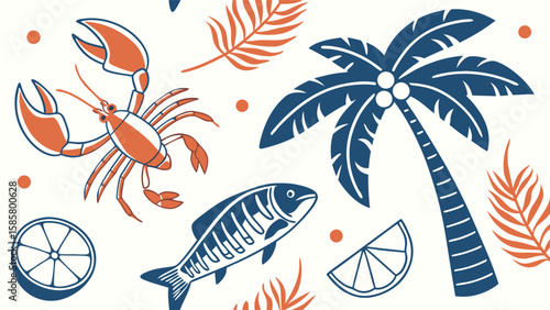 Tropical Seafood and Island Pattern