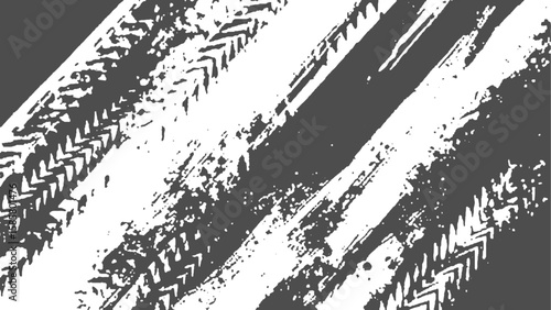 Tire track traces, treads of car,  motocross races, tire marks, vector skidding wheels print background. 