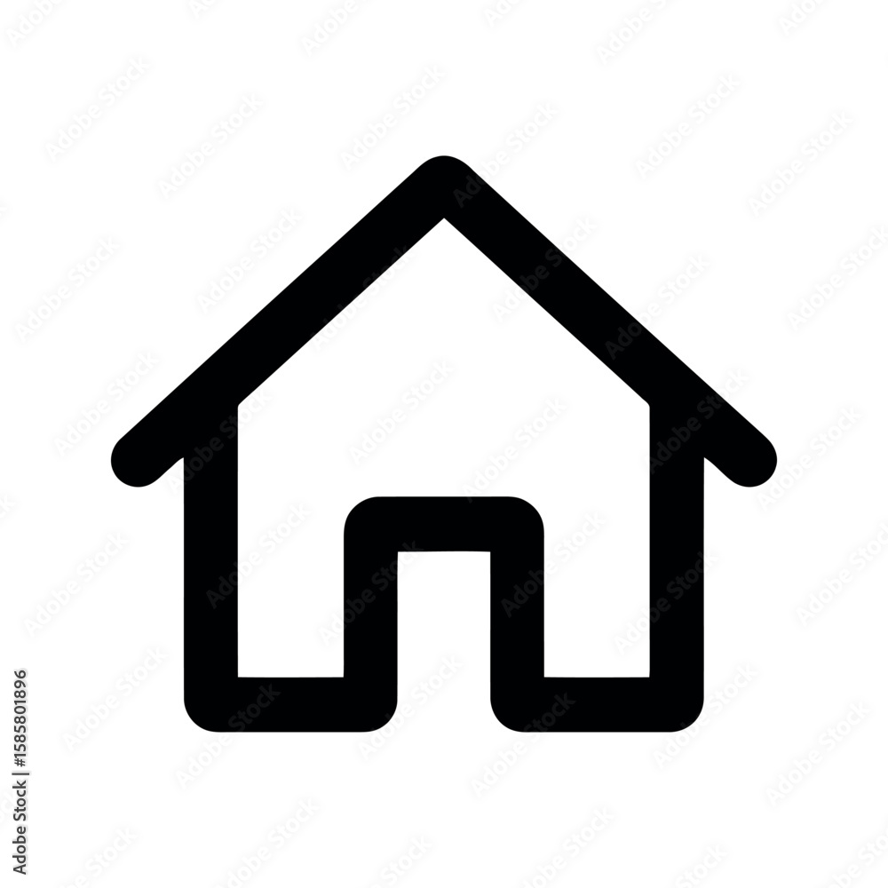 Simple Black and White House Icon with Rectangular Doorway Simple Black and White House Icon with Rectangular Doorway