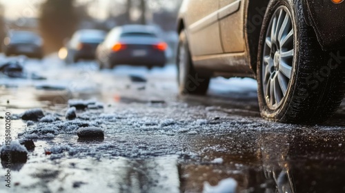 Slippery icy road conditions causing accidents and hazardous driving situations in winter- highlighting the dangers of seasonal weather on travel