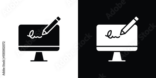 Electronic signature icon Flat Vector illustration. Simple black symbols