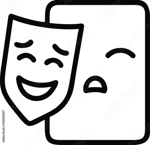 Outline drama and comedy icon for theater concept and entertainment design
