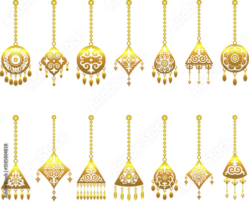 Set of golden Kazakh pendants with beads