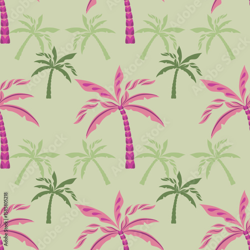 Tropical seamless pattern with hand drawn palm trees. Hawaiian florals summer background