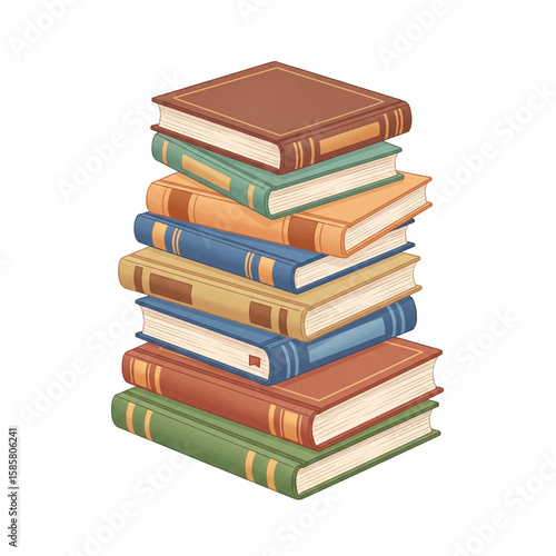 Stack of Colorful Books with Classic Design Isolated on Transparent Background